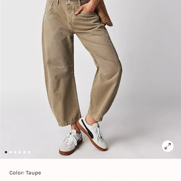 Free People Barrel Jeans- Taupe - Picture 1 of 3